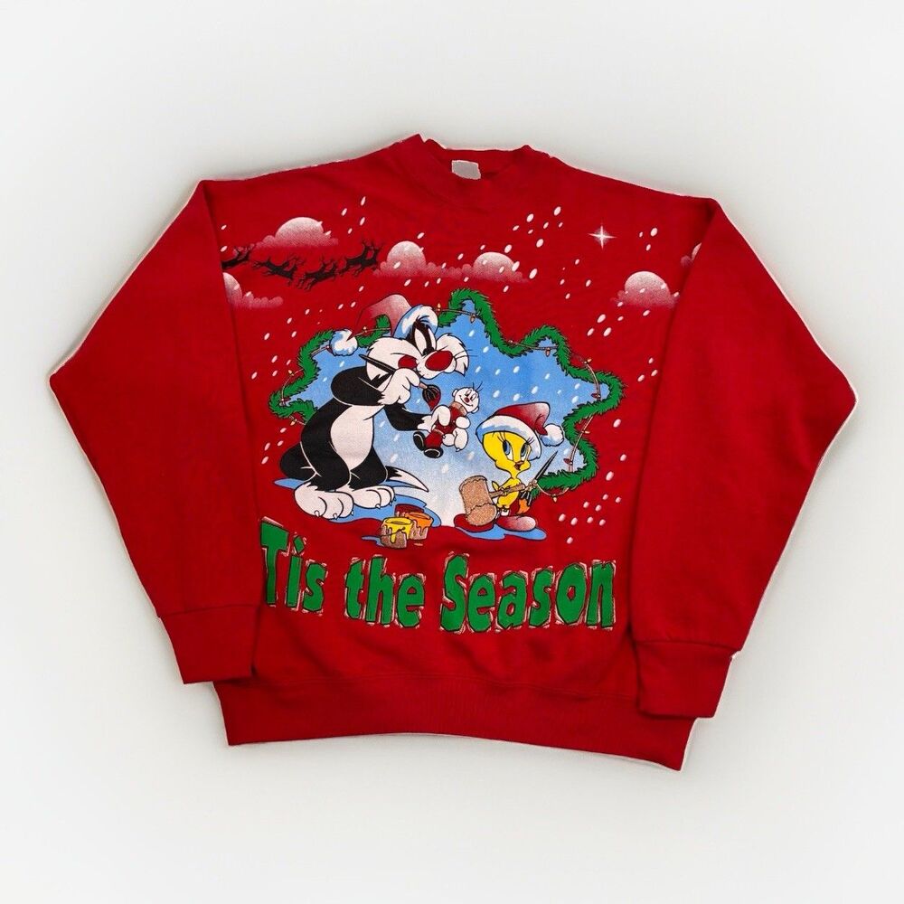 Vintage Looney Tunes Sweater Size XL Christmas Tweety Bird Sylvester 90s
